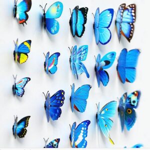 Fjäril väggdekorationer 3D med magneter 12 st / förp Blå