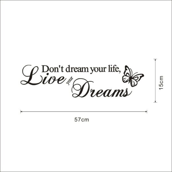 "Live Your Dreams" vinyl vägg klistermärken med fjäril
