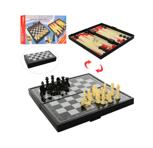 Resespel 3 i 1 Schack, Checkers, Backgammon med magneter