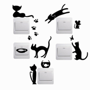5 st. katter strömbrytare vinyl vägg klistermärken